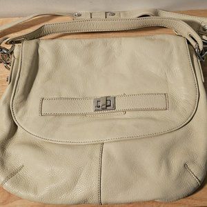 Calvin Klein Leather Crossbody Bag Purse 2 Straps Silver Hardware Cream Colored